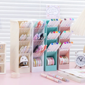 4 Grid Oblique Insert Plastic Pen Storage Box Pen Container Desktop Office Pencil Stationery Holder Makeup Tools Organizer