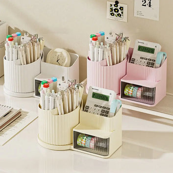 Removable Rotating Pen Container Multi-function Large Capacity Stationery Organizer ABS Classified Storage Makeup Brush Box Home