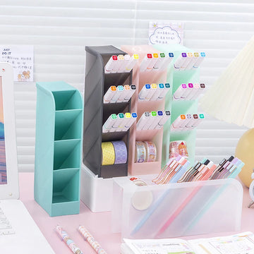4 Grid Oblique Insert Plastic Pen Storage Box Pen Container Desktop Office Pencil Stationery Holder Makeup Tools Organizer